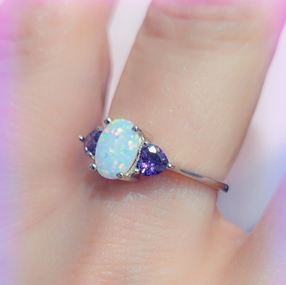 Triplet Opal & Amethyst Sterling Silver Gemstone Ring
